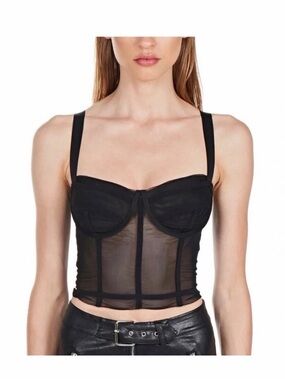 Danielle Guizio Black Sheer Bustier Crop Top